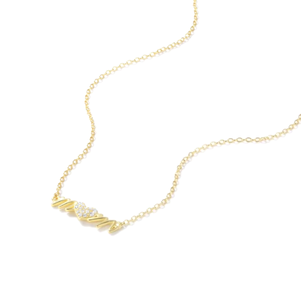 Adore "Mom" Necklace in 18K Gold with Sparkling Heart - Image 2