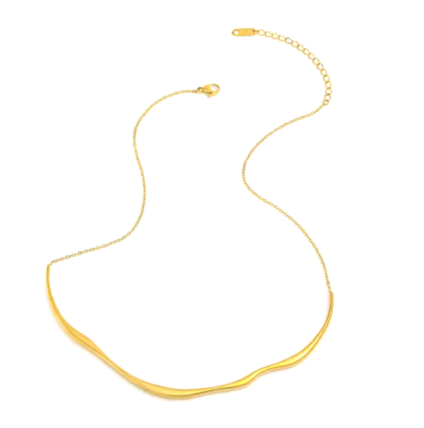 Lira 18K Gold Wave Bar Necklace in Stainless Steel - Image 2