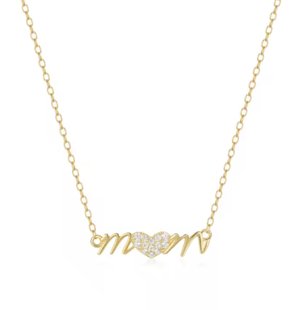 Adore "Mom" Necklace in 18K Gold with Sparkling Heart