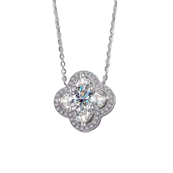 Camille – Rhodium-Plated Clover Moissanite Necklace